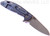 Rick Hinderer Knives Skinny XM-18 3.5" Sheepsfoot folding knife with thumb stud and flipper tab - shown open lock side.  Working Finish 20CV stainless steel plain edge blade.  Blue - black G-10 handle with Battle Blue lock side.  Model K2525SGS00.
