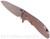 Rick Hinderer Knives Skinny XM-18 3.5" Sheepsfoot folding knife with thumb stud and flipper tab - shown open presentation side.  Working Finish 20CV stainless steel plain edge blade.  FDE G-10 handle with Battle Bronze lock side.  Model K2525SGS00.
