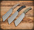 RMJ Tactical Da Choppa fixed blade knife - 3 color variations shown out of sheath obverse.  Tungsten Cerakote 80CRV2 steel plain edge blade.  Dirty Olive G-10 handle.
For reference only.