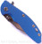 Rick Hinderer Knives XM-18 3.5" Bowie folding knife with thumb stud and flipper tab - shown closed presentation side.  Stonewash 20CV stainless steel plain edge blade.  Blue G-10 handle with stonewash blue titanium lock side.  Model K2032SGS00.
