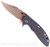 Rick Hinderer Knives XM-18 3.5" Bowie folding knife with thumb stud and flipper tab - shown open presentation side.  Working Finish 20CV stainless steel plain edge blade.  Blue - black G-10 handle with Battle Blue titanium lock side.  Model K2032SGW00.