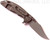 Rick Hinderer Knives XM-18 3.5" Bowie folding knife with thumb stud and flipper tab - shown open lock side.  Working Finish 20CV stainless steel plain edge blade.  Black G-10 handle with Battle Bronze titanium lock side.  Model K2032SGW00.