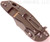 Rick Hinderer Knives XM-18 3.5" Bowie folding knife with thumb stud and flipper tab - shown closed lock side.  Working Finish 20CV stainless steel plain edge blade.  OD green G-10 handle with Battle Bronze titanium lock side.  Model K2032SGW00.
