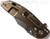 Rick Hinderer Knives XM-18 3.5" Bowie folding knife with thumb stud and flipper tab - shown closed lock side.  Stonewash 20CV stainless steel plain edge blade.  OD green - black G-10 handle with stonewash bronze titanium lock side.  Model K2032SGS00.
