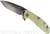 Rick Hinderer Knives XM-18 3.5" Spanto folding knife with thumb stud and flipper tab - shown open presentation side.  Stonewash S45VN stainless steel plain edge blade.  Translucent Green G-10 handle with stonewash lock side.  Model K2002SGS00.