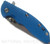 Rick Hinderer Knives XM-18 3.5" Spanto folding knife with thumb stud and flipper tab - shown closed presentation side.  Stonewash S45VN stainless steel plain edge blade.  Blue G-10 handle with stonewash blue lock side.  Model KXM35SPA.