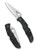 Spyderco Endura 4 folding knife with thumb hole - shown open presentation side and closed pocket clip side.  Satin VG-10 stainless steel serrated edge blade.  Black FRN handle.  Model C10SBK.