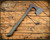 RMJ Tactical 3V Syndicate Raven tomahawk - shown out of sheath obverse.  Smoke Gray Cerakote CPM-3V steel plain edge head.  Dirty Olive G-10 handle.
For reference only.