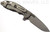 Rick Hinderer Knives XM-18 3.5" Spanto folding knife with thumb stud and flipper tab - shown open lock side.  Working Finish S45VN stainless steel plain edge blade.  Black G-10 handle with Working Finish lock side.  Model KXME35SPA.