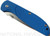 Rick Hinderer Knives Firetac Recurve folding knife with thumb disk - shown closed presentation side.  Stonewash 20CV stainless steel plain edge blade.  Blue G-10 handle with stonewash blue lock side.  Model K205FSGS00.