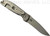 Rick Hinderer Knives Firetac Recurve folding knife with thumb disk - shown open lock side.  Working Finish 20CV stainless steel plain edge blade.  Black G-10 handle with Working Finish lock side.  Model K205FSGW00.