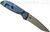 Rick Hinderer Knives Firetac Recurve folding knife with thumb disk - shown open lock side.  Working Finish 20CV stainless steel plain edge blade.  Black G-10 handle with Battle Blue lock side.  Model K205FSGW00.