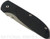 Rick Hinderer Knives Firetac Recurve folding knife with thumb disk - shown closed presentation side.  Working Finish 20CV stainless steel plain edge blade.  Black G-10 handle with Battle Blue lock side.  Model K205FSGW00.
