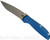 Rick Hinderer Knives Firetac Recurve folding knife with thumb disk - shown open presentation side.  Working Finish 20CV stainless steel plain edge blade.  Blue G-10 handle with Battle Blue lock side.  Model K205FSGW00.