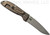 Rick Hinderer Knives Firetac Recurve folding knife with thumb disk - shown open lock side.  Working Finish 20CV stainless steel plain edge blade.  OD green G-10 handle with Battle Bronze lock side.  Model K205FSGW00.