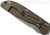 Rick Hinderer Knives Firetac Recurve folding knife with thumb disk - shown closed lock side.  Working Finish 20CV stainless steel plain edge blade.  OD green G-10 handle with Battle Bronze lock side.  Model K205FSGW00.