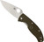 Spyderco Tenacious Blue Ridge Knives Exclusive folding knife with thumb hole - shown open presentation side.  Satin 8Cr13MoV stainless steel plain edge blade.  OD green FRN handle.  Model C122POD.
For reference only.