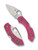 Spyderco Dragonfly 2 folding knife with thumb hole - shown open presentation side and closed pocket clip side.  Satin S30V stainless steel plain edge blade.  Pink FRN handle.  Model C28FPPNS30V2.