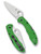 Spyderco Salt 2 folding knife with thumb hole - shown open presentation side and closed pocket clip side.  Satin LC200N stainless steel plain edge blade.  Green FRN handle. Model C88FPGR2.