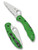 Spyderco Salt 2 folding knife with thumb hole - shown open presentation side and closed pocket clip side.  Satin LC200N stainless steel serrated edge blade.  Green FRN handle. Model C88FSGR2.