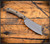RMJ Tactical Jackdaw fixed blade knife - shown out of sheath reverse.  Tungsten Cerakote Nitro-V stainless steel plain double edge blade.  Hyena Brown G-10 handle.