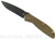 Rick Hinderer Knives Firetac Recurve folding knife with thumb disk - shown open presentation side.  Battle Black 20CV stainless steel plain edge blade.  OD green G-10 handle with Battle Black lock side.  Model K205FSGD00.