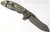 Rick Hinderer Knives XM-18 3.0" Skinner folding knife with thumb studs and flipper tab - shown open lock side.  Working Finish 20CV stainless steel plain edge blade.  OD green G-10 handle with Working Finish lock side.  Model K1041SGW00.