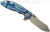 Rick Hinderer Knives XM-18 3.0" Skinner folding knife with thumb studs and flipper tab - shown open lock side.  Working Finish 20CV stainless steel plain edge blade.  Black G-10 handle with Battle Blue lock side.  Model K1041SGW00.