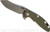 Rick Hinderer Knives XM-18 3.0" Skinner folding knife with thumb studs and flipper tab - shown open presentation side.  Working Finish 20CV stainless steel plain edge blade.  OD green G-10 handle with Battle Bronze lock side.  Model K1041SGW00.