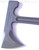 RMJ Tactical L13 Loggerhead tomahawk - close up of obverse head shown.  Tungsten Cerakote 80CRV2 steel plain edge head.  Green handle.