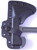 RMJ Tactical Loggerhead tomahawk - shown close up of head in sheath obverse.  Tungsten Cerakote 80CRV2 plain edge head.  Green rubber handle.  Model T-L15-TU-OD.