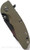 Rick Hinderer Knives Skinny XM-18 3.5" Harpoon Spanto folding knife with thumb stud and flipper tab - shown closed presentation side.  Stonewash 20CV stainless steel plain edge blade.  OD green G-10 handle with stonewash lock side.  Model K2555SGS00.