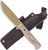 Condor Tool and Knife Desert Romper fixed blade knife - shown out of sheath reverse with sheath in background.  1075 HC steel plain edge blade.  Micarta handle.  Model CTK3909-4.5.
For reference only.