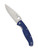Spyderco Resilience folding knife with thumb hole - shown open presentation side.  Satin S35VN stainless steel plain edge blade.  Blue FRN handle.  Model C142PBL.