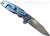 Rick Hinderer Knives Eklipse Harpoon Spanto folding knife with thumb stud and flipper tab - shown open lock side.  Stonewash 20CV stainless steel plain edge blade.  Blue G-10 handle with stonewash blue lock side.  Model K40442SGS00.