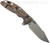 Rick Hinderer Knives Skinny XM-18 3.5" Harpoon Spanto folding knife with thumb stud and flipper tab - shown open lock side.  Working Finish 20CV stainless steel plain edge blade.  Blue G-10 handle with Battle Bronze lock side.  Model K2555SGW00.