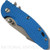 Rick Hinderer Knives Skinny XM-18 3.5" Harpoon Spanto folding knife with thumb stud and flipper tab - shown closed presentation side.  Working Finish 20CV stainless steel plain edge blade.  Blue G-10 handle with Battle Bronze lock side.  Model K2555SGW00.