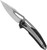 Zero Tolerance 0990 folding knife with flipper tab - shown open presentation side.  20CV stainless steel plain edge blade.  Titanium and black carbon fiber handle.  Model 0990.