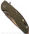 Rick Hinderer Knives XM-18 3.5" Slicer folding knife with thumb stud and flipper tab - shown closed presentation side.  Stonewash 20CV stainless steel plain edge blade.  OD green G-10 handle with stonewash bronze lock side.  Model K310102S000.