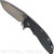 Rick Hinderer Knives XM-18 3.5" Slicer folding knife with thumb stud and flipper tab - shown open presentation side.  Stonewash 20CV stainless steel plain edge blade.  Black G-10 handle with stonewash blue titanium lock side.  Model K2012SGS00.