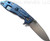 Rick Hinderer Knives XM-18 3.5" Slicer folding knife with thumb stud and flipper tab - shown open lock side.  Stonewash 20CV stainless steel plain edge blade.  Black G-10 handle with stonewash blue titanium lock side.  Model K2012SGS00.