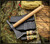 American Tomahawk Company Model 1 - shown out of scabbard reverse.  Black 1060 steel head.  Coyote Brown nylon handle.  Model ATC-NYLON1-CB-B.