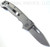 Demko Knives MG AD-20 clip point folding knife with thumb stud and thumb slot - shown open pocket clip side.  Stonewash 20CV stainless steel plain edge blade.  Textured titanium handle.