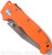 Demko Knives MG AD-20 clip point folding knife with thumb stud - shown closed presentation side.  Stonewash 20CV stainless steel plain edge blade.  Orange G-10 handle.