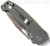 Demko Knives MG AD-20 clip point folding knife with thumb stud and thumb slot - shown closed pocket clip side.  Stonewash 20CV stainless steel plain edge blade.  Gray G-10 handle.