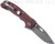 Demko Knives MG AD-20 clip point folding knife with thumb stud and thumb slot - shown open pocket clip side.  Stonewash 20CV stainless steel plain edge blade.  Red G-10 handle.