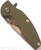 Rick Hinderer Knives Jurassic Spear Point folding knife with thumb stud and flipper tab - shown closed presentation side.  Stonewash 20CV stainless steel plain edge blade.  OD green G-10 handle with stonewash bronze lock side.  Model K208JSGS00.
