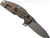 Rick Hinderer Knives Jurassic Spear Point folding knife with thumb stud and flipper tab - shown open lock side.  Working Finish 20CV stainless steel plain edge blade.  OD green G-10 handle with Battle Bronze lock side.  Model K208JSGW00.
