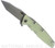 Rick Hinderer Knives Eklipse Tanto folding knife with thumb stud and flipper tab - shown open presentation side.  Working Finish 20CV stainless steel plain edge blade.  Translucent Green G-10 handle with Working Finish lock side.  Model K40042SGW00.