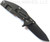Rick Hinderer Knives Jurassic Spear Point folding knife with thumb stud and flipper tab - shown open lock side.  Battle Black 20CV stainless steel plain edge blade.  Grey G-10 handle with Battle Black lock side.  Model K208JSGDBK.
